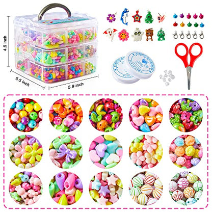 Beads for Kids Crafts, 1100 Jewelry Making Kit Includes Scissor, String, Instruction and Accessories for Bracelet Making, Toys for Girls by Inscraft