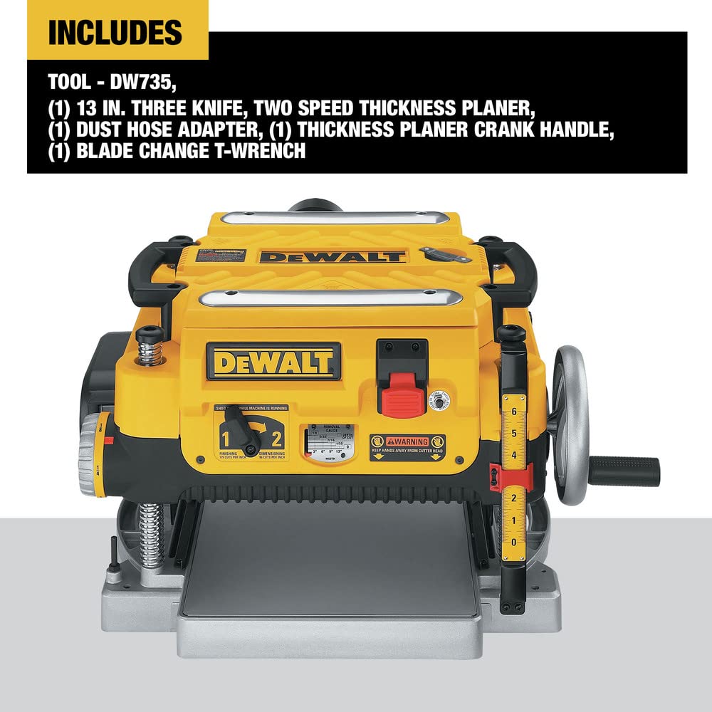 DEWALT Planer, Thickness Planer, 13-Inch, 3 Knife for Larger Cuts, Two Speed 20,000 RPM Motor, Corded (DW735) DEWALT