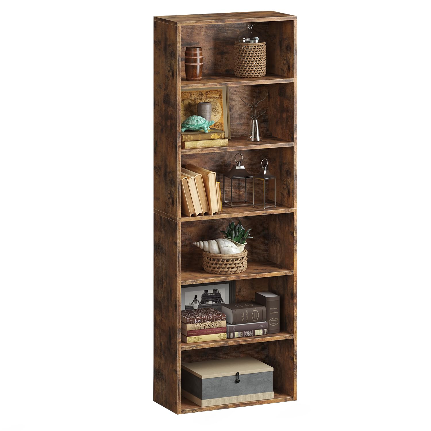 6-Tier Brown Wooden Bookshelf with Cabinet Doors - Multi-Functional Storage for Home Office and Living Spaces oneinmil