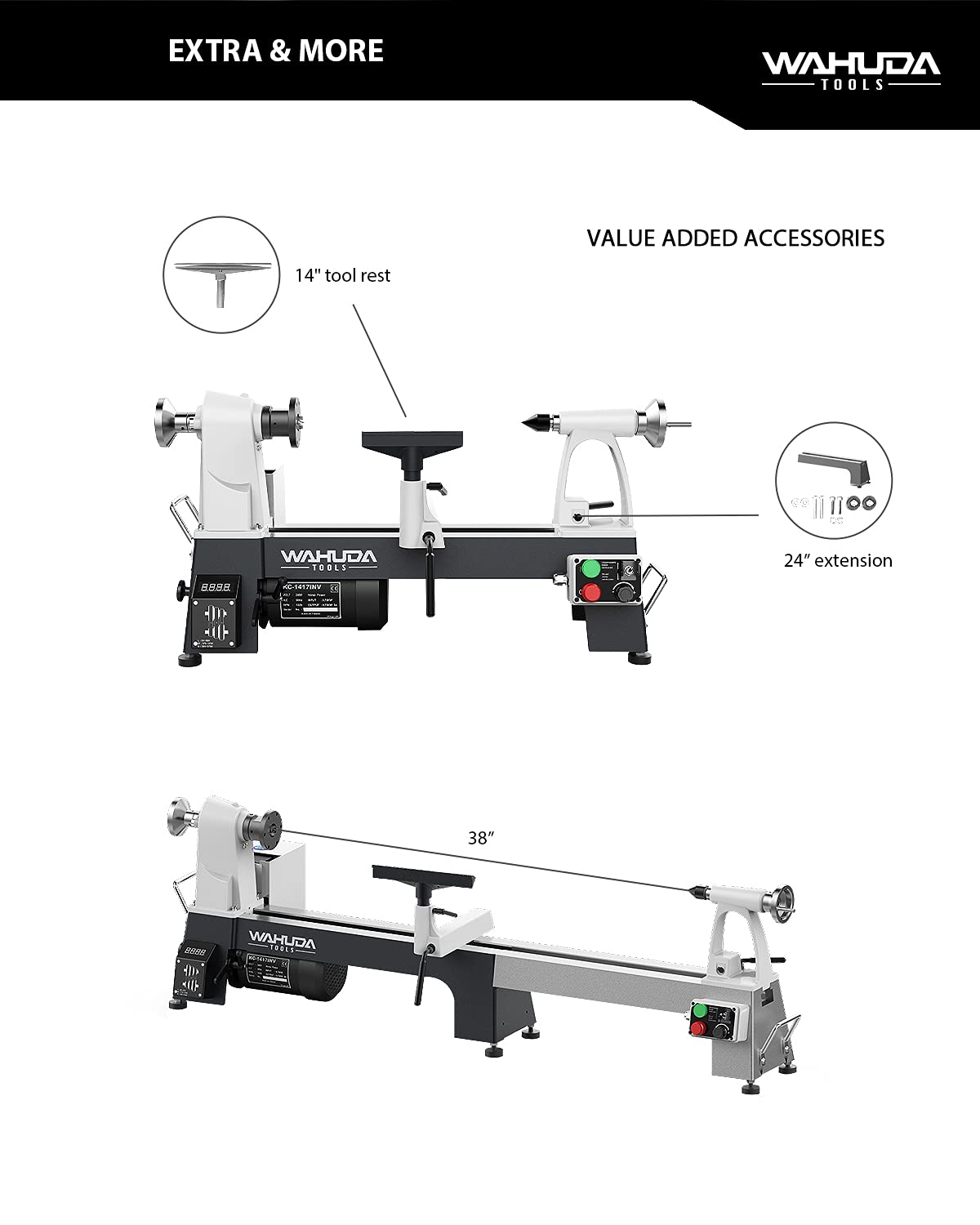 Benchtop 14" Variable Speed Wood Lathe w/induction motor