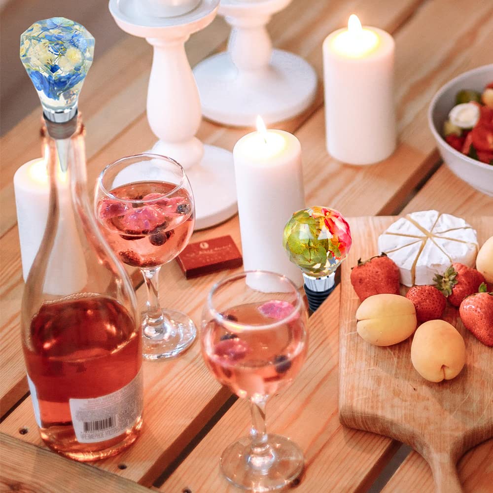 Silicone Resin Molds Set with 5PCS Wine Stoppers, 5PCS Wine Bottle Stopper Saver Mold, Crystal Gem Stone Epoxy Resin Mold, Geometric Spherical Wehous