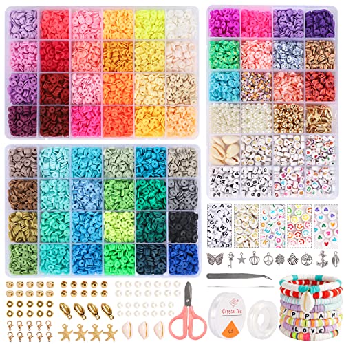 QUEFE 13000pcs, 60 Colors, Clay Beads for Bracelet Making Kit, Flat Round Polymer Heishi Beads with Letter Beads for DIY Craft Gifts, Necklace QUEFE
