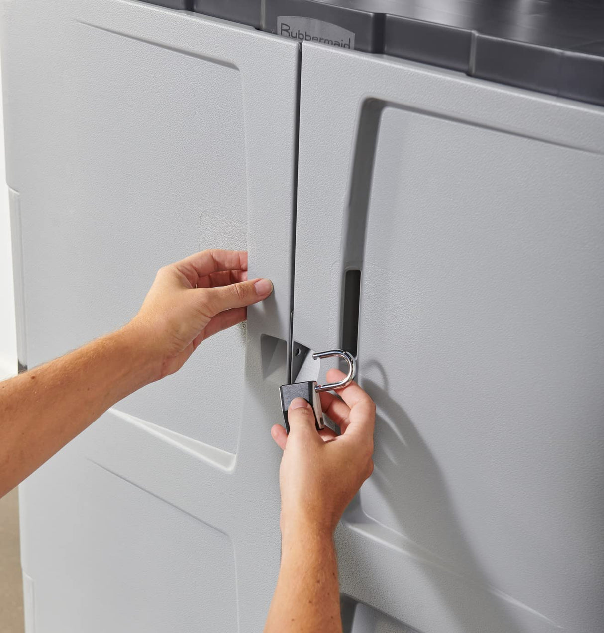 Rubbermaid Freestanding Storage Cabinet with Doors, 18"D x 36"W x 37"H, Medium, Gray/Black, Two-Shelf Lockable Cabinet for Indoor/Outdoor/Garage Rubbermaid