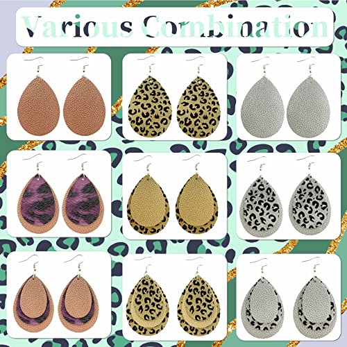 AOUXSEEM 181 Pcs Faux Leather Earrings DIY Making Kit, Contains 60 Pre Cut Metallic Vinyl and Leopard Printed Fabric Earring Pieces,60 Earring Hooks AOUXSEEM