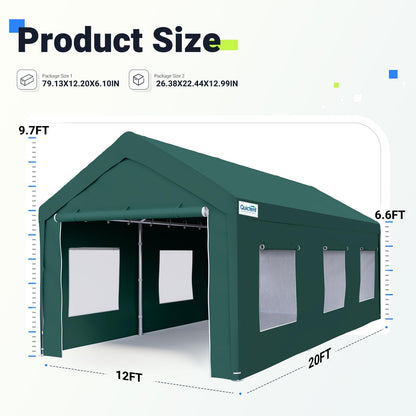 Quictent 12'x20' Carport with Roll-up Ventilated Windows, Anti-Snow Car Port Heavy Duty Car Canopy RV Carport Canopy Portable Garage Shelter Boat - WoodArtSupply