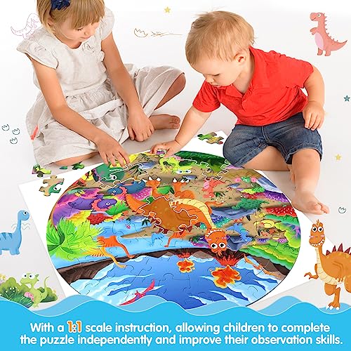 DIGOBAY Dinosaur Floor Puzzles for Kids Ages 3-8, 70 Piece Large Round Toddler Puzzles Preschool Educational Dino Jigsaw Puzzle Toys for 3+ Year Old - WoodArtSupply