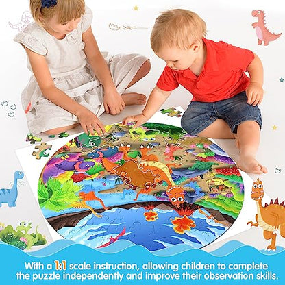 DIGOBAY Dinosaur Floor Puzzles for Kids Ages 3-8, 70 Piece Large Round Toddler Puzzles Preschool Educational Dino Jigsaw Puzzle Toys for 3+ Year Old - WoodArtSupply