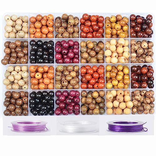 8mm Natural Mixed Wooden Round Loose Beads Jewelry Making KIT with Thread and Needles 720 PCS(12 Wooden, 8mm) - WoodArtSupply