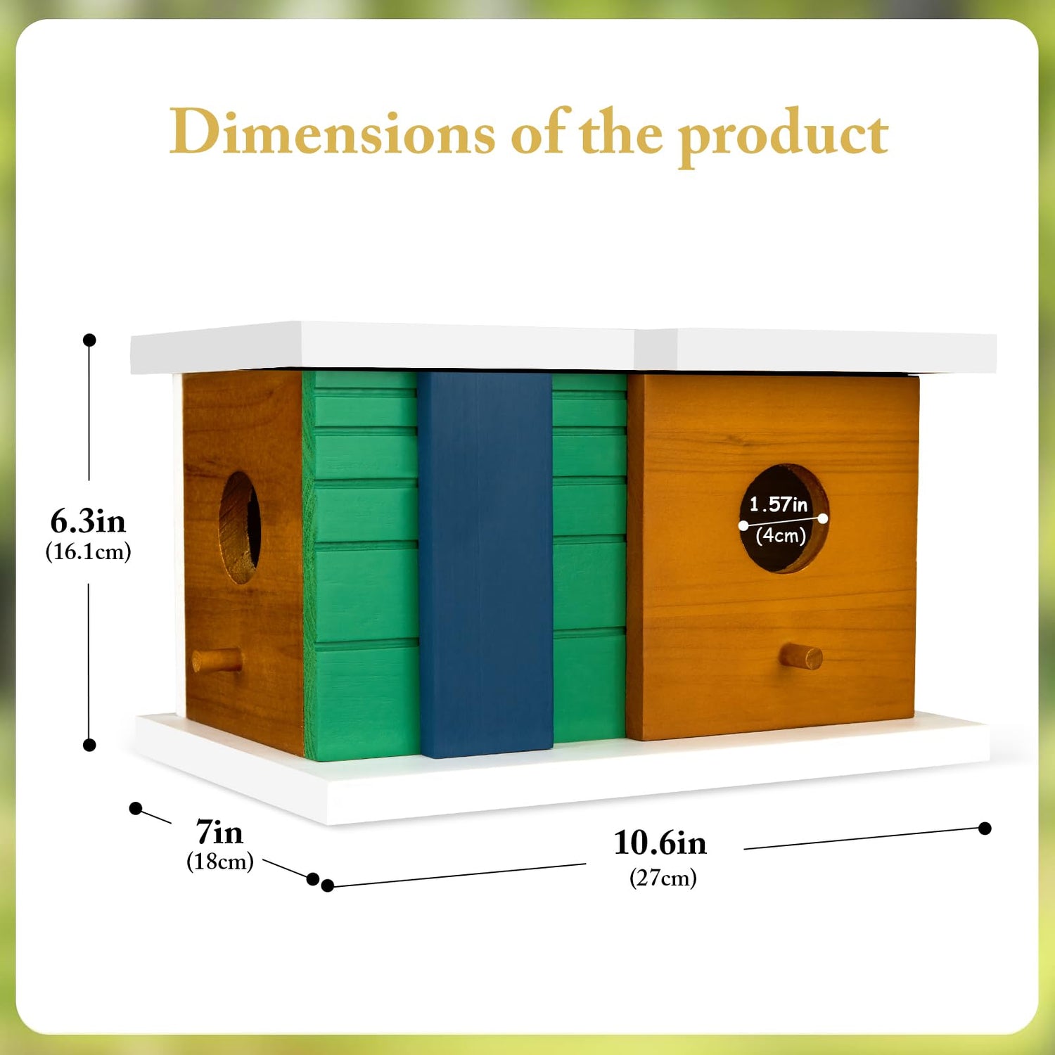 Bird House Wooden Birdhouse with 2 Holes - Bird House for Outside Ideal for Bluebird,Finch, Cardinals and Garden Wild Birds - Outdoor Hanging Bird NATUREYLWL
