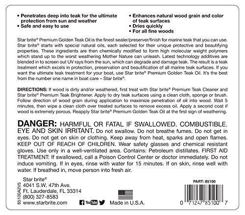 STAR BRITE Premium Golden Teak Oil - Ultimate Sealer, Preserver & Finish for Outdoor Teak & Fine Woods - Ideal for Boats, Furniture, Shower Stools - STAR BRITE