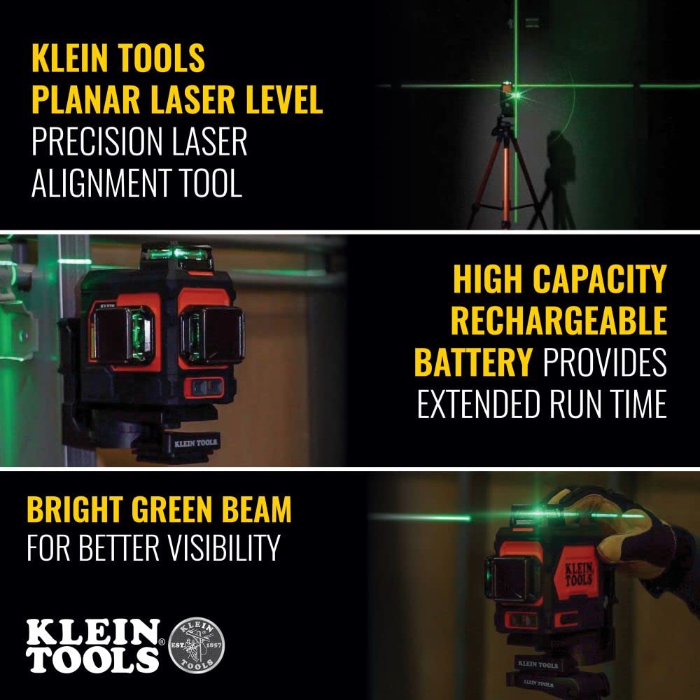 Klein Tools 93PLL Self-Leveling Laser Level, Green 3x360-Deg Planes, Rechargeable Battery, Magnetic Mount, Class II Laser (≤1mW @ 510-530nm), Orange Klein Tools
