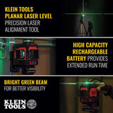 Klein Tools 93PLL Self-Leveling Laser Level, Green 3x360-Deg Planes, Rechargeable Battery, Magnetic Mount, Class II Laser (≤1mW @ 510-530nm), Orange Klein Tools