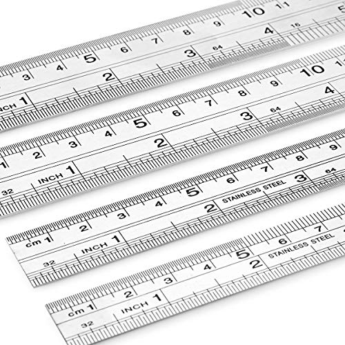 Ruler Metal Stainless Steel Ruler Straight Edge Measuring Tool Set of 4(6/8/12/16 inch) Fyore