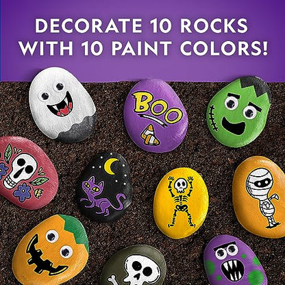 NATIONAL GEOGRAPHIC Creepy Creatures Rock Painting Kit - Halloween Arts & Crafts Kit for Kids, Decorate 10 River Rocks with 10 Paint Colors & More