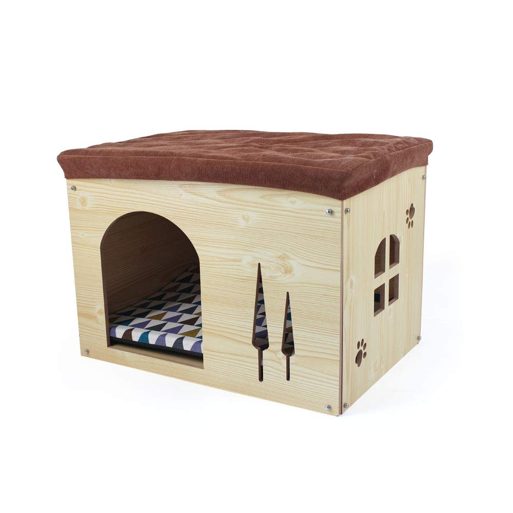 SONGWAY Cat House for Indoor Cats - Wood Pet House Cat Cave with Mat, Cat Condo, Cat Stool, Pet Bed, Storage Ottoman Foot Rest Stool with Cushion, - WoodArtSupply