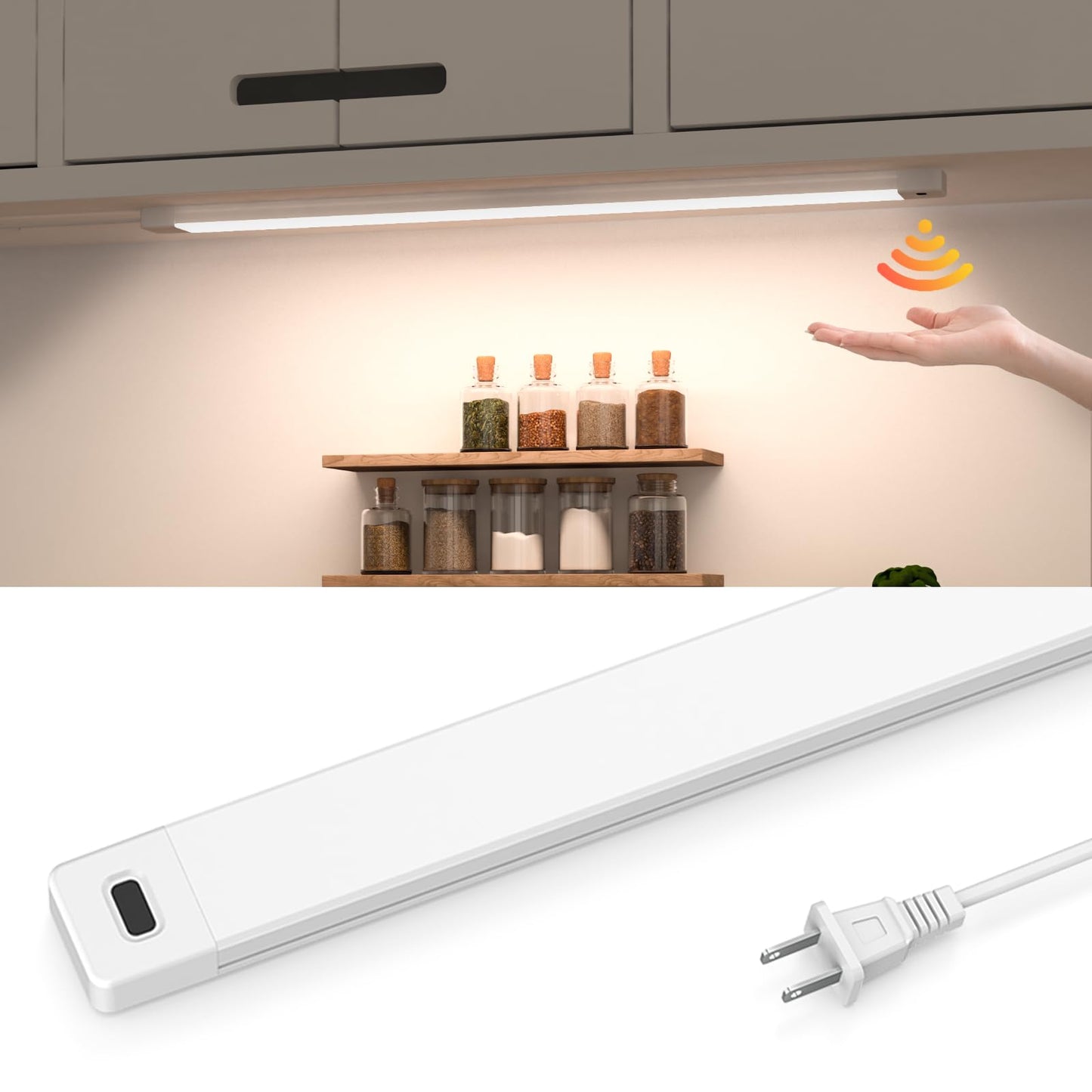 MYPLUS 16 Inch Under Cabinet Lights with Hand Wave, Under Counter Lighting 4000K Natural White,Dimmable,Plug and Play,LED Lights for Kitchen Cabinet, - WoodArtSupply