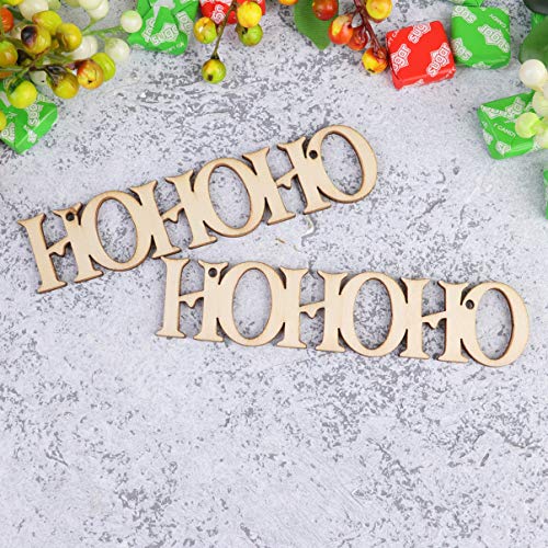 Amosfun 20pcs Unfinished Wood Ornament Wood Letter Ho Cutout Pieces DIY Craft Pendant for Xmas Tree Festive Hanging Decoration Amosfun