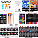 175 Piece Deluxe Art Supplies, Art Set with 2 A4 Drawing Pads, 24 Acrylic Paints, Crayons, Colored Pencils, Art Kit for Adults Artist Beginners Kids COOL BANK