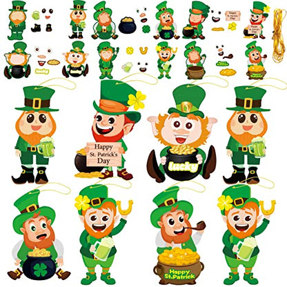 chiazllta 30 Packs St. Patrick's Day Craft Kits DIY Leprechauns Art Craft for Preschool Kids, St. Patrick’s Day Make Your Own Leprechauns Paper Craft