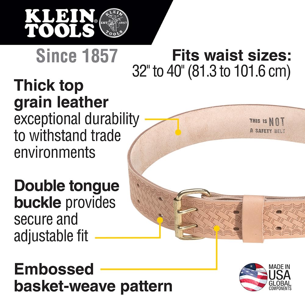 Klein Tools 5415S Tool Belt, Heavy-Duty Leather Work Belt for Contractors, Construction, Carpenters, Electricians, Framers, Ironworkers, Small - WoodArtSupply