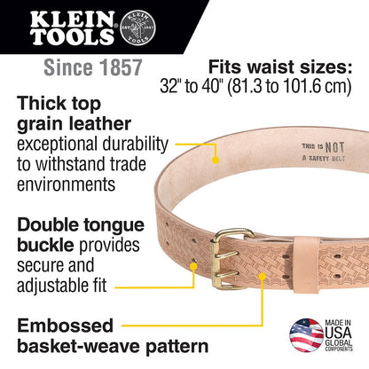 Klein Tools 5415S Tool Belt, Heavy-Duty Leather Work Belt for Contractors, Construction, Carpenters, Electricians, Framers, Ironworkers, Small - WoodArtSupply