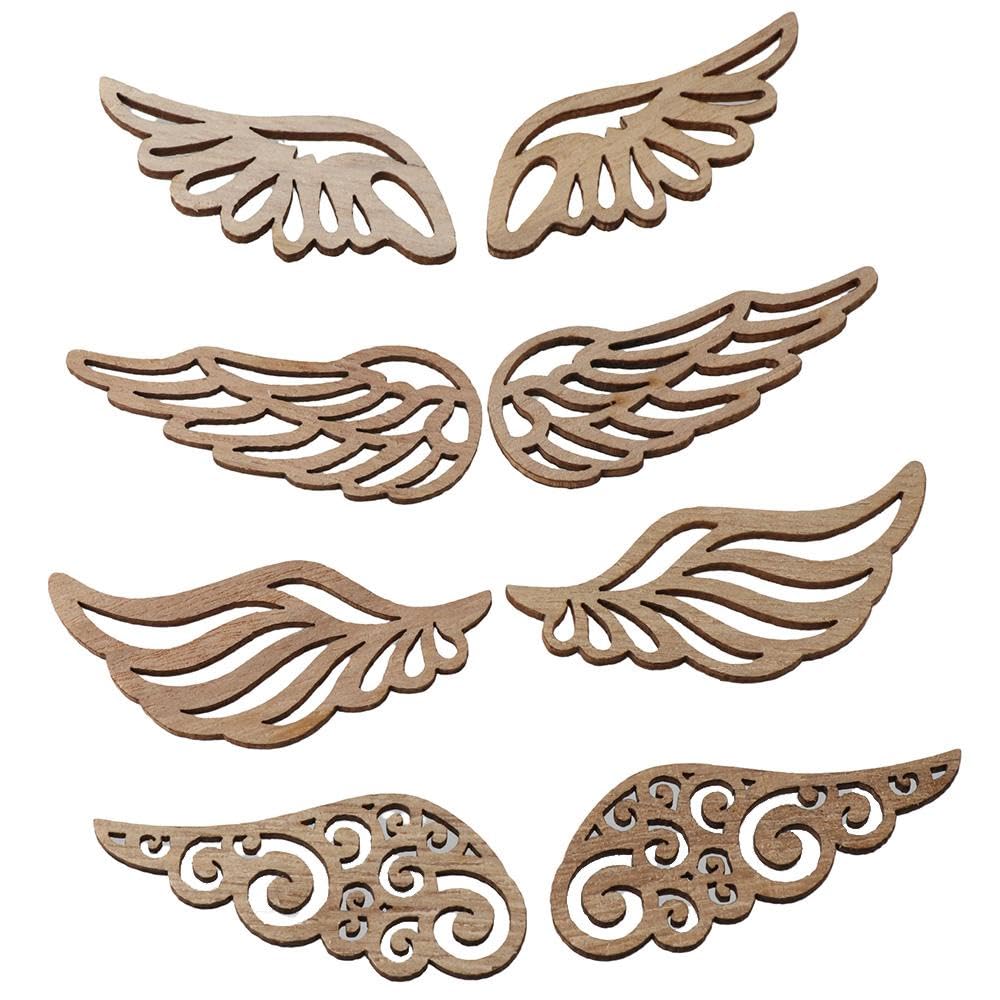 hobbyhub 80 Pcs Unfinished Angel Wings Shape Wooden,4 Styles Blank Wood Slices for DIY Painting Home Decor - WoodArtSupply