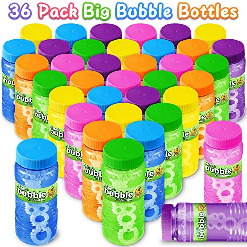 V-Opitos 36 Pack Bubble Bottles with Wands in 6 Colors, 4oz Bubbles Solution, Bubble Party Favors for Kids, Birthday, School Classroom Prizes for V-Opitos