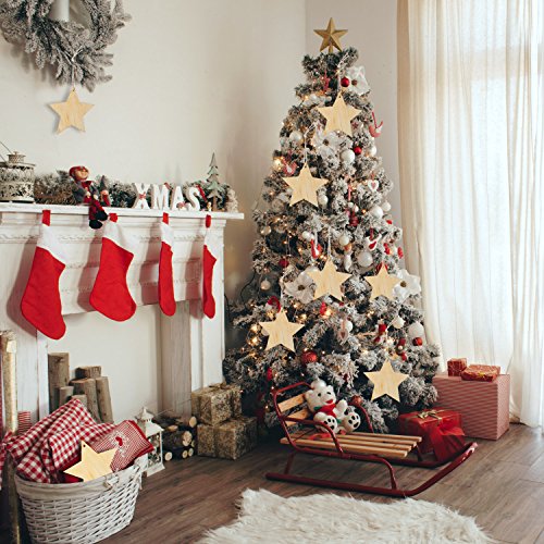 Pangda 20 Packs Wooden Star Cutouts Hanging Ornaments with 20 Packs Strings for Wedding, DIY, Craft, Festival, Decoration, Embellishments Pangda