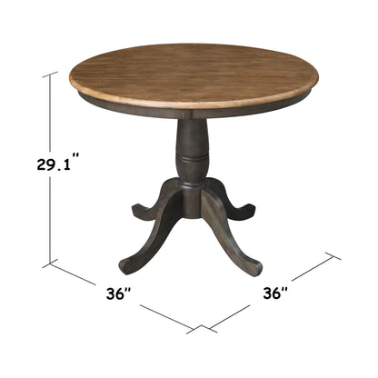 IC International Concepts Round Top Pedestal Dining Table, Hickory/Washed Coal