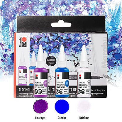 Marabu Alcohol Ink Starter Kit - Amethyst, Gentiane, and Rainbow Alcohol Ink for Epoxy Resin, Tumbler Making, and Painting - 3 Color Alcohol Ink Set