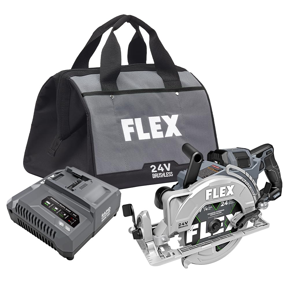 FLEX 24V Brushless Cordless 7-1/4-Inch Rear Handle Circular Saw Kit with 10.0Ah Stacked Lithium Battery and 280W Rapid Charger - FX2141R-1J FLEX