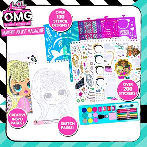 Horizon Group USA LOL OMG Make-Up Artist Magazine DIY Craft Kit, Design with Crayons, Stickers & More.Create Fashionable Looks Using Over 130 Stencil L.O.L. Surprise!