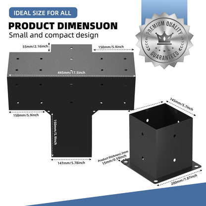 Tocretoare Pergola Kit, Woodworks Pergola Brackets 6" x 6" (Actual: 5.5x5.5 Inch), 2 Pack 4-Way Right Angle Corner Brackets, Powder-Coated Pergola - WoodArtSupply