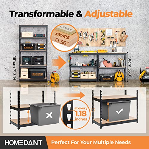 HOMEDANT 5 Tier Storage Shelves Adjustable Laminated Garage Metal Shelving Unit Heavy Duty Utility Rack Shelf Warehouse Pantry Closet Kitchen 35.9" W HOMEDANT
