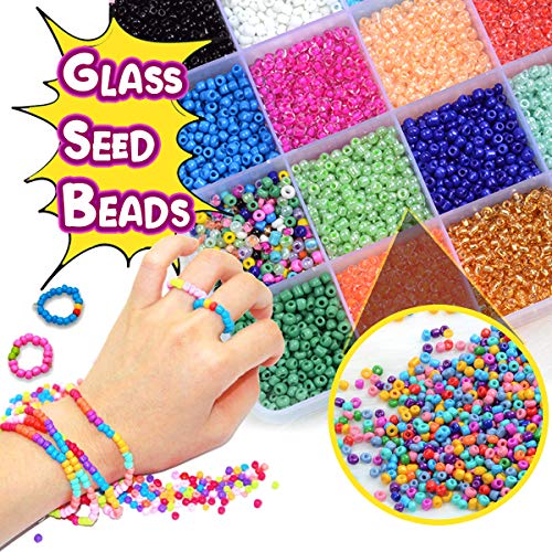 FUNZBO 10000pcs, 20 Colors 3mm Glass Seed Beads - Friendship Bracelet Kit, Beads for Bracelet Making Kit & Jewelry Making Kit, Gifts, Crafts for - WoodArtSupply