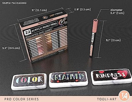 Acrylic Paint Pens 22 Assorted Pro Color Series Markers Set 0.7mm Extra Fine Tip for Rock Painting, Glass, Mugs, Wood, Metal, Canvas, DIY Projects, TOOLI-ART