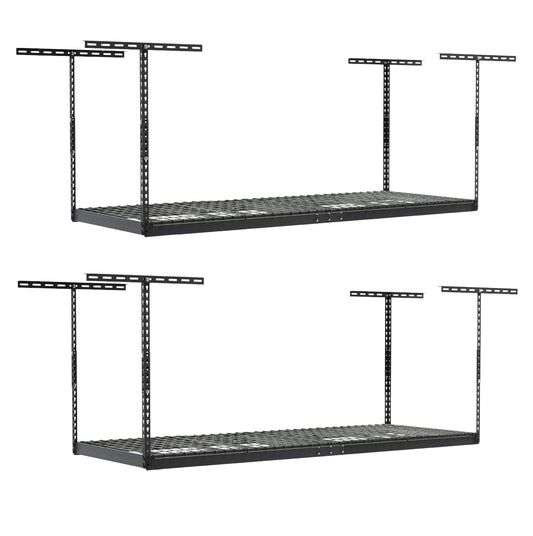 MonsterRax Overhead Garage Storage Racks 3x8’ (2-Pack) Ceiling Mounted Shelving, Adjustable Hanging Organizer, Heavy Duty Steel, Holds 500 Pounds, - WoodArtSupply