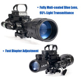 UUQ 4-16X50 AO Rifle Scope Red/Green Illuminated Range Finder Reticle W/Green Laser - Holographic Reflex Red Dot Sight - 5 Brightness Modes UUQ