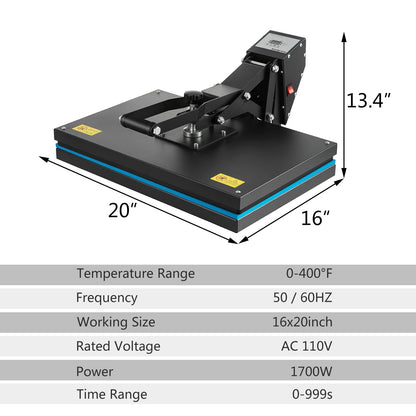 SmarketBuy Heat Press Machine 16x20 Inch, High Pressure Clamshell Heat Press 1700W, Large Heat Press Digital Control Heat Transfer Machine for T - WoodArtSupply