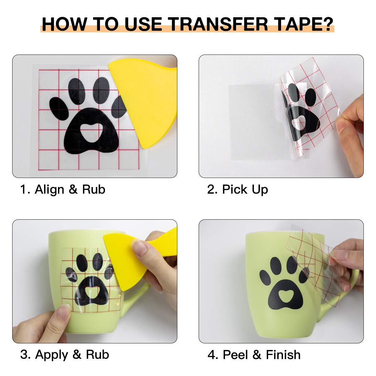 HTVRONT Transfer Tape for Vinyl- 5.5" x 50 FT w/Red Alignment Grid for Cricut Joy and Cricut Adhesive Vinyl, Silhouette Cameo Transfer Paper for HTVRONT