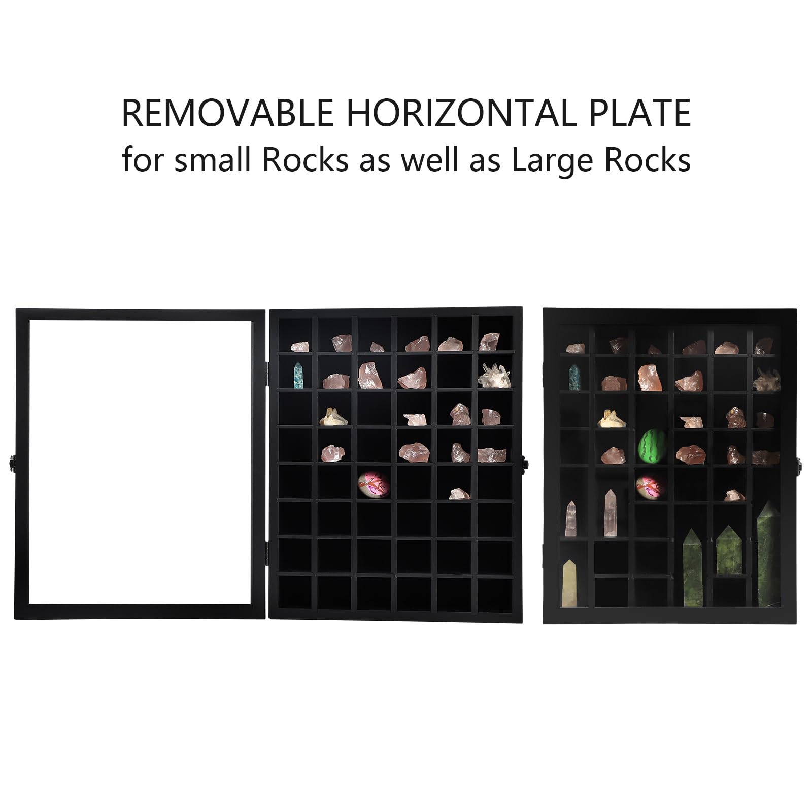 KCRasan Adjustable Rock Display Case - Wooden Crystal Organizer for Stones Storage - Rock Collection Box with Shelves for Agate Opal Crystal Stone - WoodArtSupply