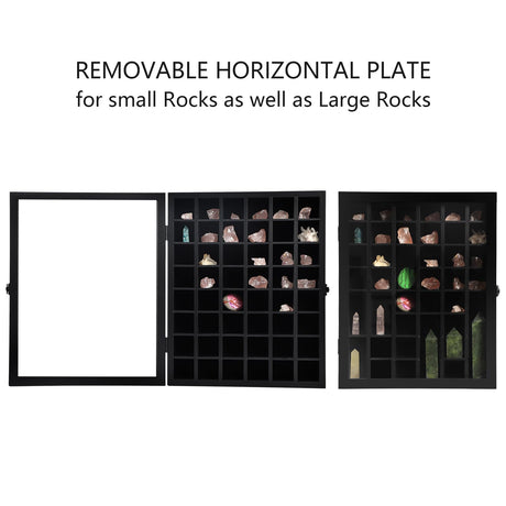 KCRasan Adjustable Rock Display Case - Wooden Crystal Organizer for Stones Storage - Rock Collection Box with Shelves for Agate Opal Crystal Stone KCRasan