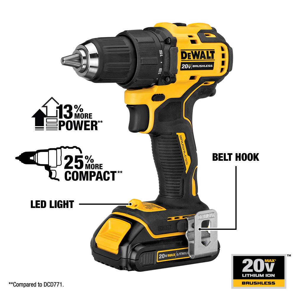 DEWALT 20V MAX* Cordless Drill / Driver Kit, Compact, 1/2-Inch (DCD708C2) DEWALT
