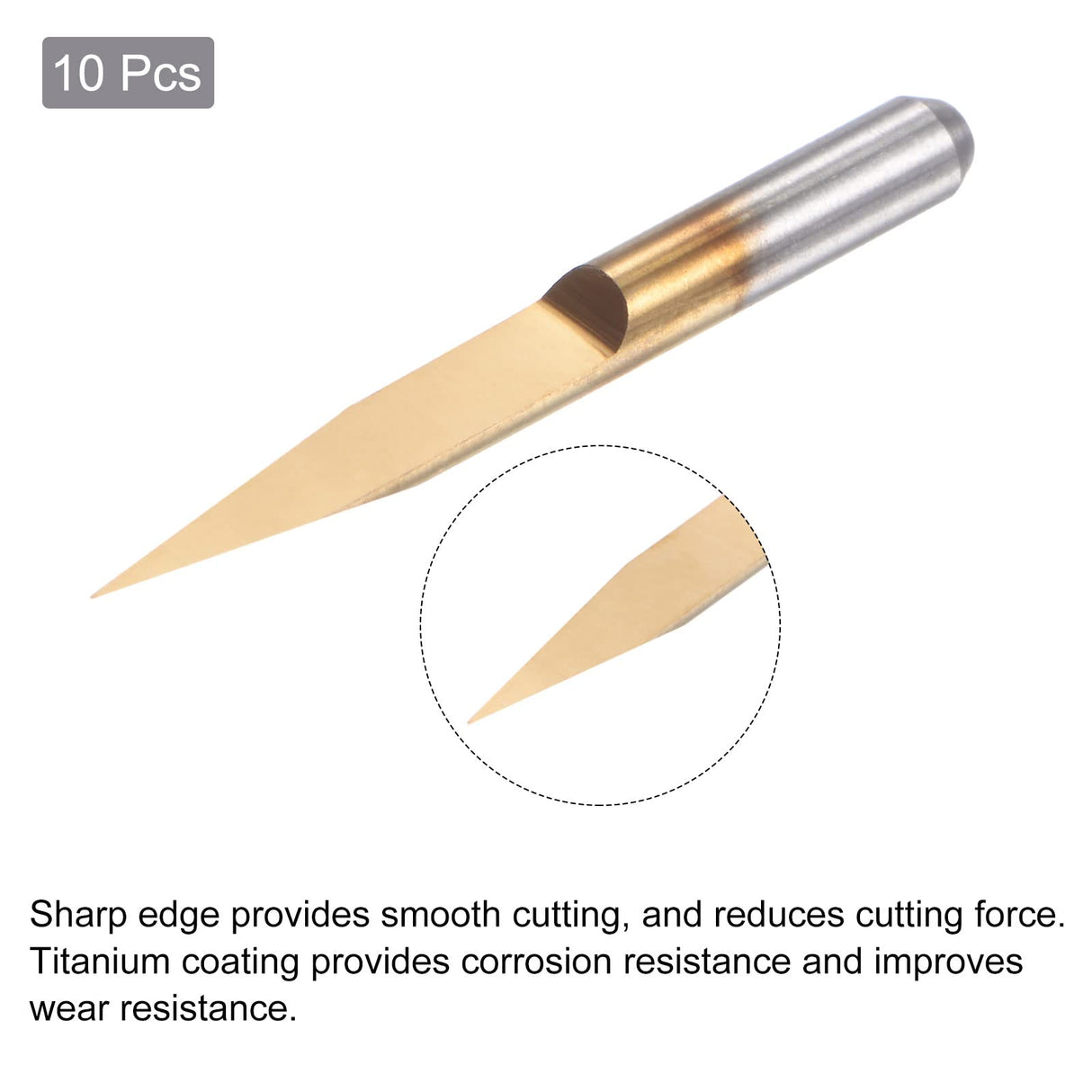 uxcell 10pcs Wood Carving Router Bit, Titanium Coated Solid Carbide CNC Engraving V Groove Bits 1/8" 3.175mm Shank 0.1mm Tip 20 Degree, for Acrylic uxcell