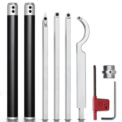 Carbide Lathe Tools, Wood Lathe Tools with Removable Handle, 【Latest Upgraded】Turning Tool with Adjustable Connector including Swan Neck Hollower,