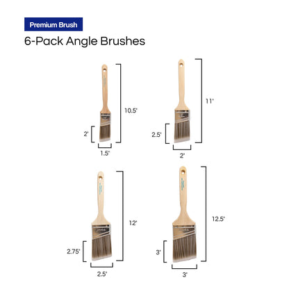 Pro Grade - Paint Brushes - 6 Pack Variety Angle Paint Brushes - WoodArtSupply