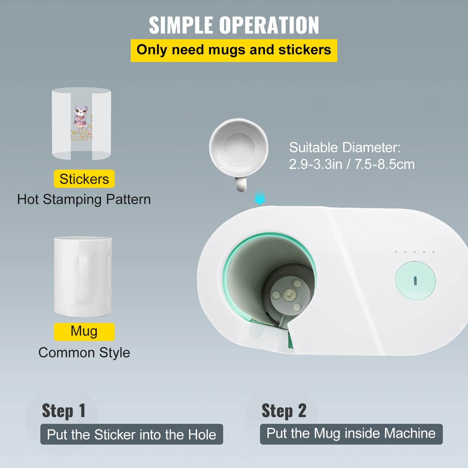 VEVOR Mug Press Machine, 11-15oz Coffee Cup Transfer Printing, Automatic Mug Heat Press for Sublimation, DIY Presents Gifts White VEVOR