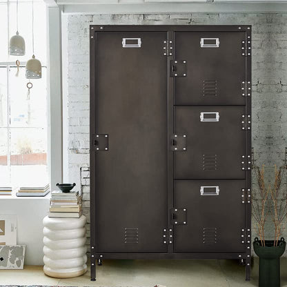 MIIIKO Steel Wardrobe Cabinet Locker, Rustic Metal Storage Cabinet with Shelf, Lockable Doors and Hanging Rod, Industrial Locker Cabinet for Locker - WoodArtSupply