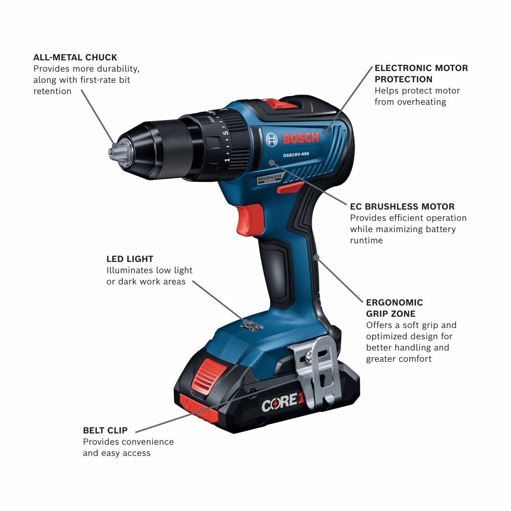 BOSCH GXL18V-497B23 18V 4-Tool Combo Kit with 2-In-1 1/4 In. and 1/2 In. Bit/Socket Impact Driver, 1/2 In. Hammer Drill/Driver, Circular Saw, - WoodArtSupply