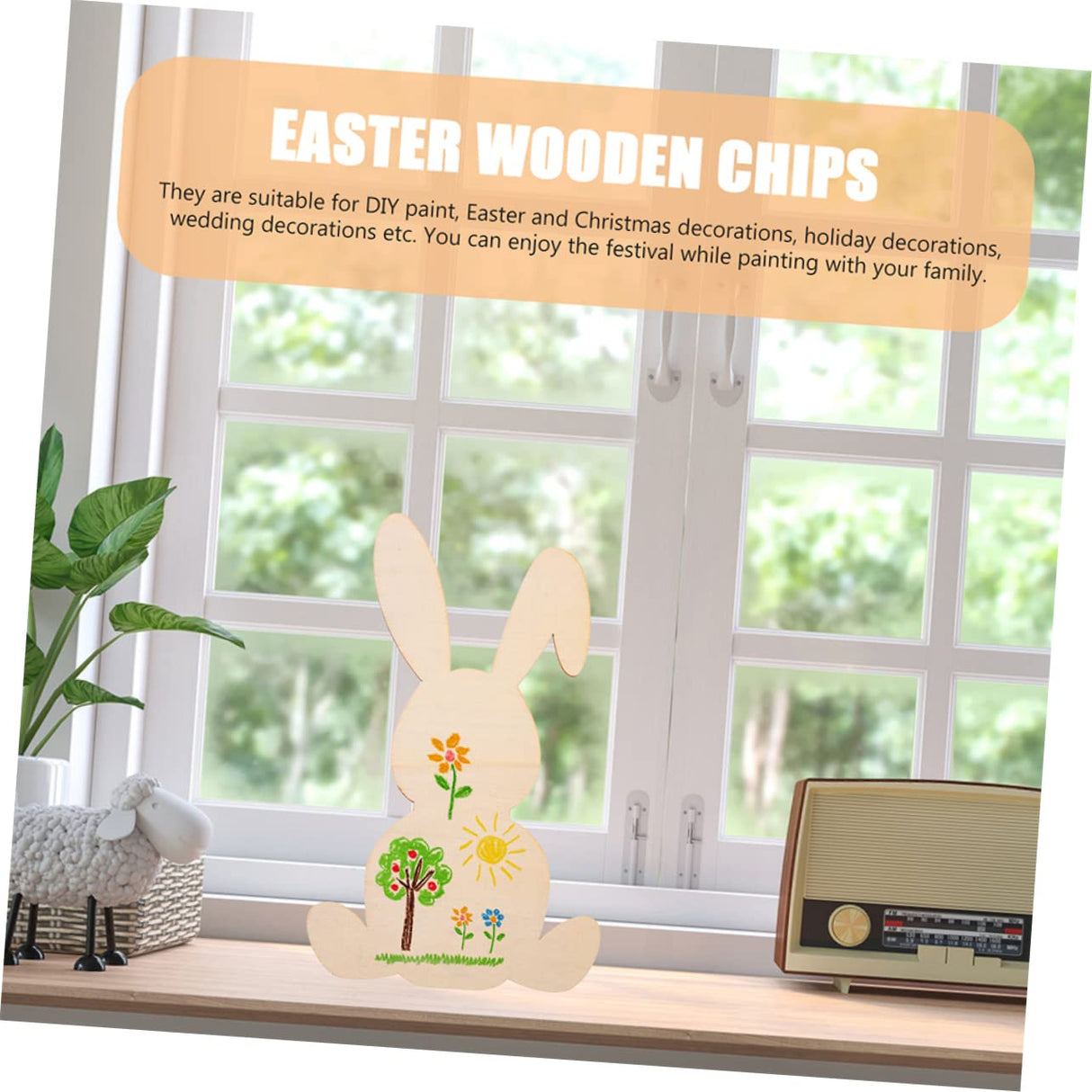 KOMBIUDA 6pcs Rabbit Shaped Wood Chips Graffiti Wooden Slices Wood Cutouts Easter Unfinished Wood Easter Bunny Cutouts unpainted Easter Cutouts Wood KOMBIUDA